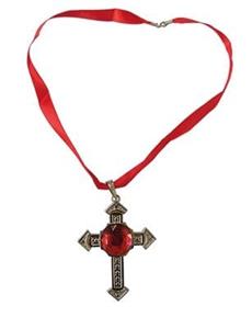 Mooie halsketting met kruisje en rode steen