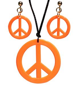 Oranje oorbellen ketting Peace Hippie