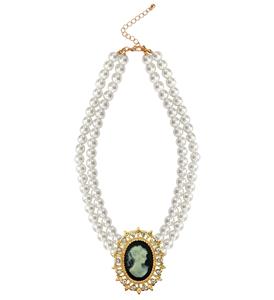 Carnavalsaccessoires: Parelketting met camee medaillon
