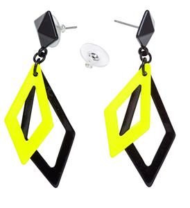 Zwart met neon gele hippie oorbellen voor carnaval