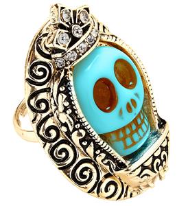 Blauwe Halloween schedel ring