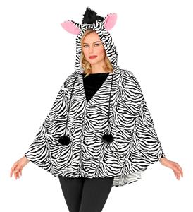 Poncho zebra met muts volwassenen S/XL