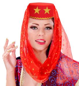 Haremdanseres hoed rood met sluier
