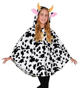 Poncho koe met muts kinderen-128/158