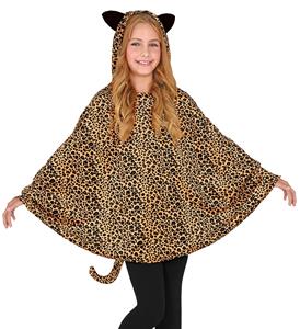 Poncho luipaard met muts kinderen-128/158cm