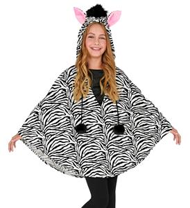 Poncho zebra met muts kinderen 128/164cm