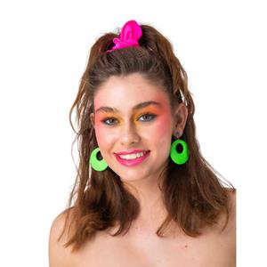 Leuke ronde jaren 80 oorbellen neon groen