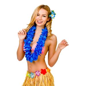 Hawaii slinger blauw grote bloemen (9.5cm)