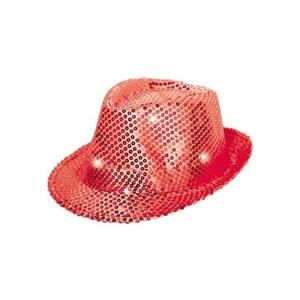 Trilby hoed rood met LED lichten en glitters