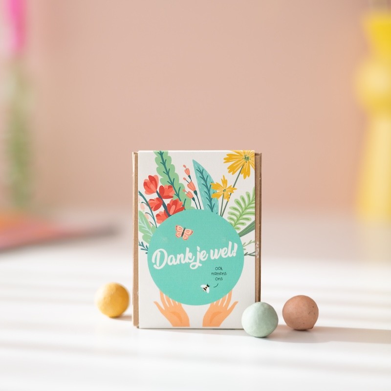 BloomPost Zaaibommetjes Dankjewel | Brievenbus bloemenzaadjes | Cadeau met zaadjes door de brievenbus |  met aandacht voor de natuur
