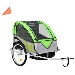 vidaXL Kinderfietskar en wandelwagen 2-in-1 groen en grijs