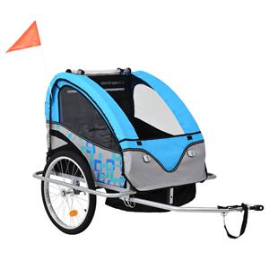 vidaXL Kinderfietskar en wandelwagen 2-in-1 blauw en grijs