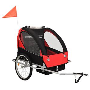 vidaXL 2-in-1 Kinder Fahrradanhänger & Kinderwagen Schwarz und  Rot