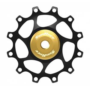 derailleurwieltje 12 tanden zwart/geel