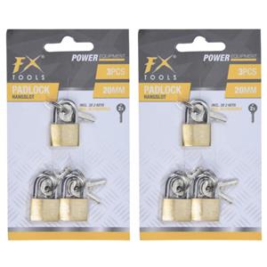 Fx Tools Set van 6x hangsloten 20mm koper - 2 x 1 x 4 cm - Hangslotjes