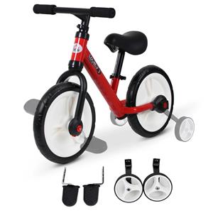HOMCOM kinderloopfiets kinderfiets zijwielen pedalen 2-5 jaar PP rood | Aosom Netherlands