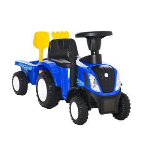 HOMCOM kinderloopauto NEW HOLLAND loopauto kinderauto kinderauto oldtimer loophulp met claxon kunststof metaal blauw 91 x 29 x 44 cm