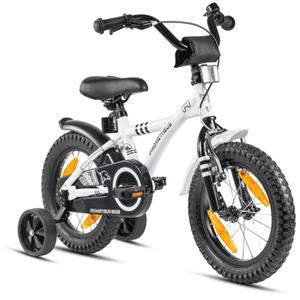 PROMETHEUS BICYCLES Kinderfahrrad 14, Weiß-Schwarz mit Stützrädern