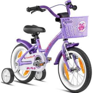 PROMETHEUS BICYCLES Kinderfahrrad 14 , Violett-Wei&szlig; mit St&uuml;tzr&auml;dern