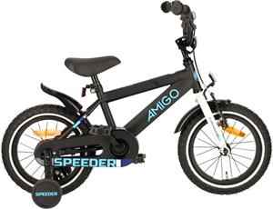 AMIGO Speeder 14 Inch 24 cm Jongens Terugtraprem Zwart/Blauw