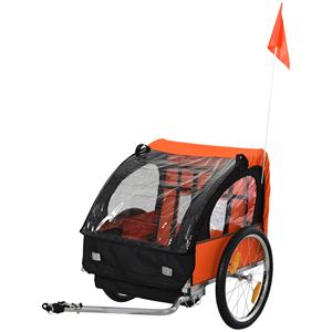 Kinderaanhangwagen geschikt voor 2 kinderen Stalen frame zitdrager met veiligheidsgordel oranje