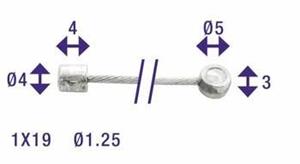 Elvedes Versnellingsbinnenkabel 2250mm 1×19 draads RVS Ø1,25mm met N-nippel Ø4×4 en T-nippel Ø5×3