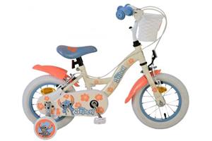 Stitch Kinderfiets Meisjes 12 inch Twee handremmen Crème Koraal Blauw