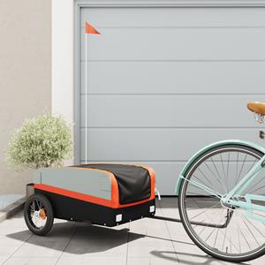VidaXL Fietstrailer 30 kg ijzer zwart en oranje