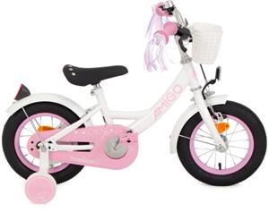 AMIGO Perfect 12 Inch 21 cm Meisjes Terugtraprem Wit/Roze