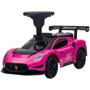 AIYAPLAY Loopauto, gelicenseerd voertuig, interactieve toeter en muziek, duurzaam kunststof en staal, 65 x 29 x 37 cm, roze | Aosom.nl