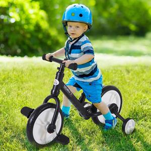 HOMCOM loopfiets, veilige kinderfiets met zijwielen en pedalen, geschikt voor 2-5 jaar, duurzaam ontwerp, zwart | Aosom.nl