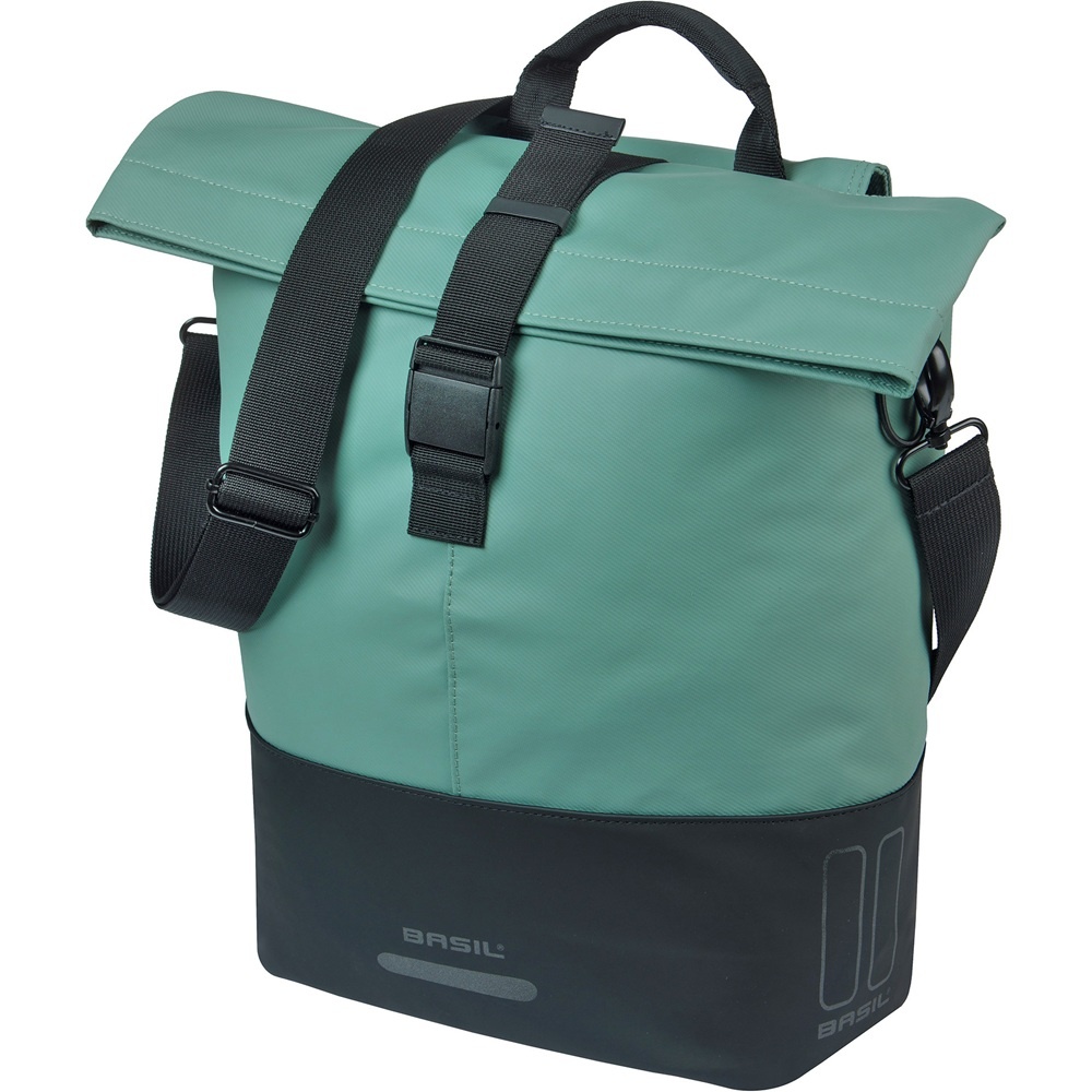 Basil Enkele fietstas Cove Shopper MIK Hooks 16L Zilvergroen/Zwart
