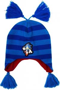 Bioworld Sonic Blue Striped Beanie With Poms