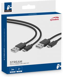 Speedlink Stream Play + Charge Cable Set (Zwart)