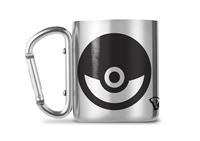 Pokémon Pokéball Becher Edelstahl mit Karabiner-Henkel silberfarben, schwarz bedruckt, 100 % Edelstahl, Füllmenge ca. 230 ml. 152 x 101,5 cm - POKMON