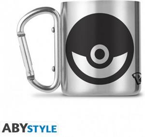 Pokémon Pokéball Becher Edelstahl mit Karabiner-Henkel silberfarben, schwarz bedruckt, 100 % Edelstahl, Füllmenge ca. 230 ml. 152 x 101,5 cm - POKMON