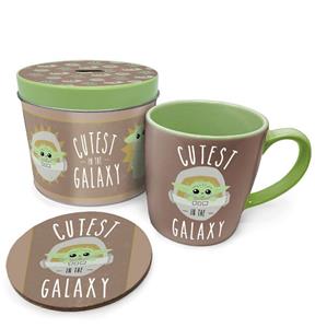 starwars Star Wars - The Mandalorian Geschenkset Tasse mit Untersetzer grün/braun, bedruckt, 100 % Keramik, mit Untersetzer in Blechdose. 152 x 101,5 cm