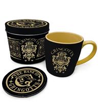 harrypotter Harry Potter Geschenkset Tasse Gringotts Bank mit Untersetzer schwarz/gelb, bedruckt, 100 % Keramik, mit Untersetzer in Blechdose. 152 x 101,5 cm