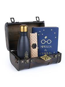 harrypotter Premium Geschenktruhe Trouble Finds Me doppelwandige Edelstahlflasche 350ml, Metallkeyring, Notizbuch A5, 4 Bleistifte. - Harry Potter