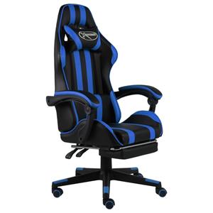 vidaxl Racestoel met voetensteun kunstleer zwart en blauw