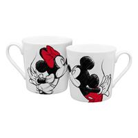 Disney Mickey & Minnie Tasse Kiss Sketch weiß/schwarz/rot, aus Porzellan, in Geschenkverpackung.