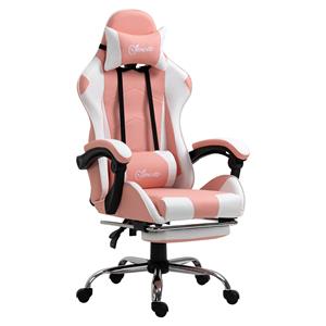 Vinsetto Gamingstuhl Computerstuhl mit verstellbare Kopfstütze ergonomisch PVC Rosa+Weiß - rosa - 