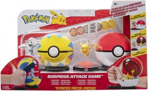 Jazwares Pokémon Surprise Attack Game Pikachu with Poké Ball vs. Machop with Quick Ball