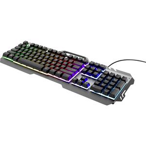 Trust Gaming GXT 853 Esca Gaming Tastatur, Regenbogen LEDs, Metalloberfläche, integrierte Smartphone-Halterung, kabelgebunden, Q