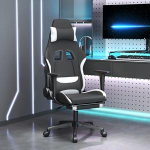 vidaXL Gaming-Stuhl mit Fußstütze Schwarz und Weiß Stoff 
