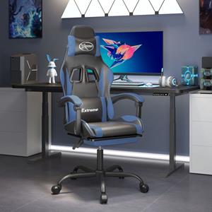 vidaXL Gaming-Stuhl mit Fußstütze Schwarz und Blau Kunstleder 