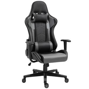 Vinsetto ergonomische bureaustoel, gaming stoel, draaistoel, kunstleer, schuimstof, MDF, zwart, 67,5 x 56 x 126-136 cm