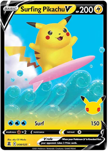 Pokémon Surfing Pikachu V - 8/25  //  kaart (Celebrations)