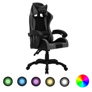 vidaXL Racestoel met RGB LED-verlichting kunstleer grijs en zwart