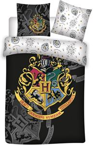 Oeko-Tex Harry Potter - Hogwarts Black & White 1 Persoons Dekbedovertrek (140cm x 200cm)( Katoen)